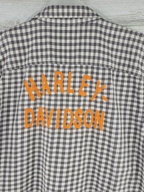 HARLEY DAVIDSON Men's SIZE XL Brown Ivory Plaid Woven Shirt BUTTON FRONT COTTON.